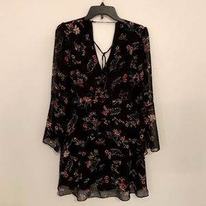 Sam Edelman black and floral shift dress with sheer sleeves size 2